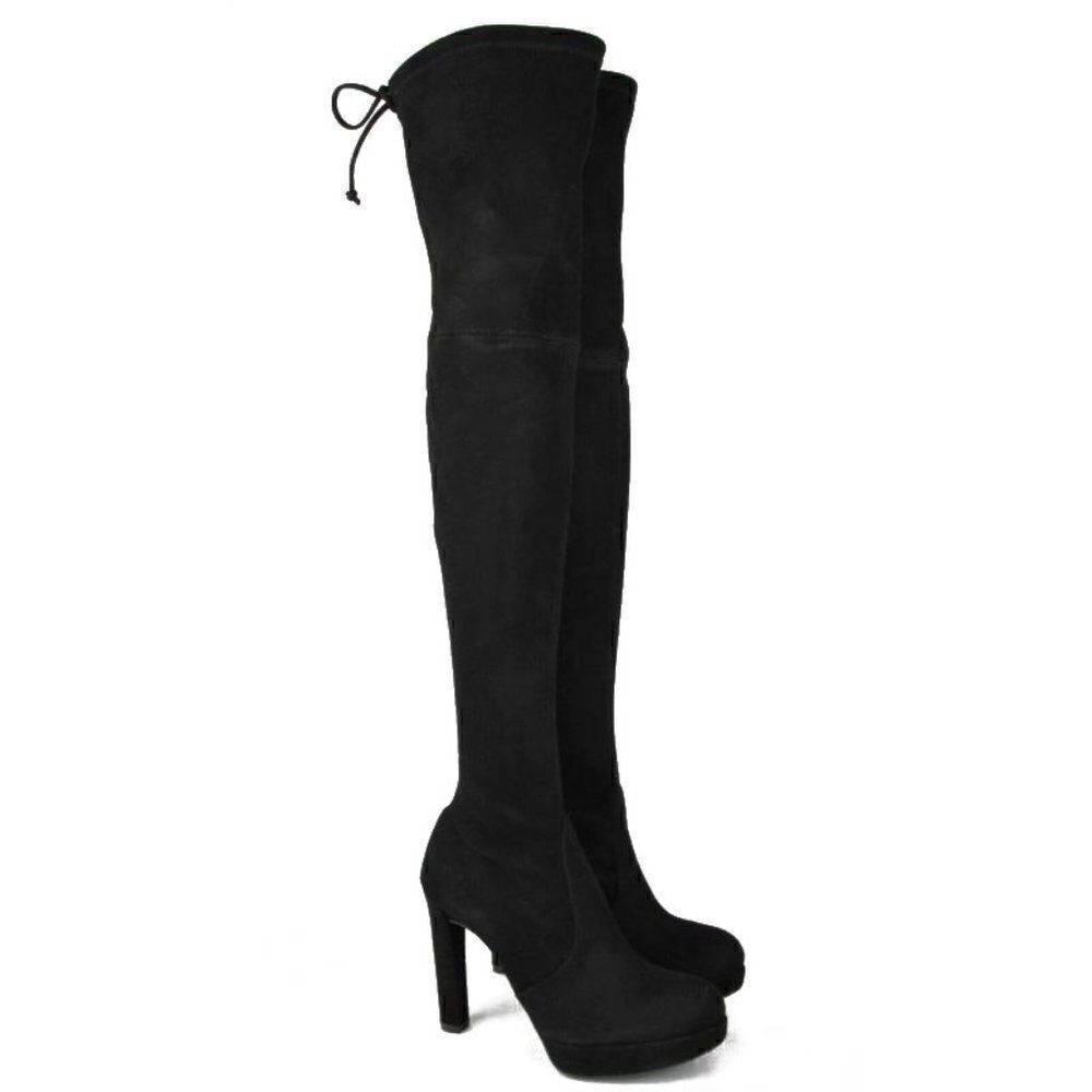 $865 Stuart Weitzman Plathighland Black Suede Over-the-knee Platform Boot - Picture 3 of 9